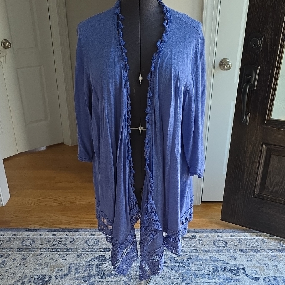 Chicos Women's Blue Open-Front Cardigan Sweater Plus Size